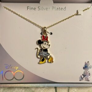 Disney 100 years collection necklace Fine Silver Plated NIB Minnie is approx 1"